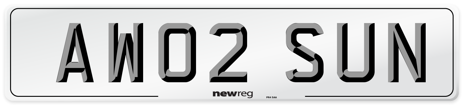 AW02 SUN Number Plate from New Reg